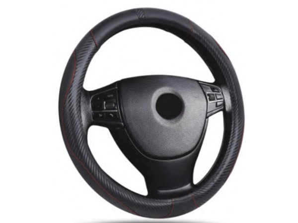 Δερμάτινο κάλυμμα τιμονιού 38 cm - Carbon - κόκκινες ραφές - 1 τμχ.