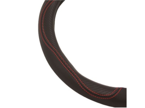 Δερμάτινο κάλυμμα τιμονιού 38 cm - Carbon - κόκκινες ραφές - 1 τμχ.