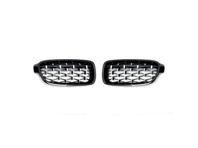 Μάσκα για BMW F30 (2011+) - γυαλιστερή - Diamond Design - χρωμίου/μαύρη - 2τμχ.
