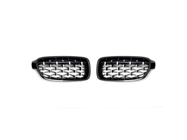 Μάσκα για BMW F30 (2011+) - γυαλιστερή - Diamond Design - χρωμίου/μαύρη - 2τμχ.