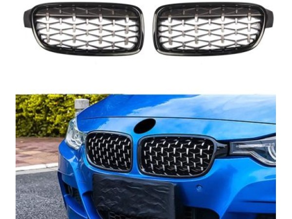 Μάσκα για BMW F30 (2011+) - γυαλιστερή - Diamond Design - χρωμίου/μαύρη - 2τμχ.