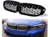 Μάσκα για BMW G20 (2018+) - γυαλιστερή Diamond Design - χρωμίου/μαύρη - 2τμχ.