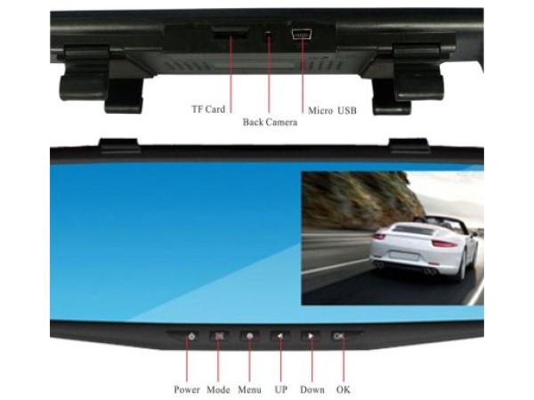 Βίντεο καταγραφέας 1080 FULL HD με 4,3" LCD οθόνη στον καθρέφτη και κάμερα οπισθοπορείας και καταγραφή