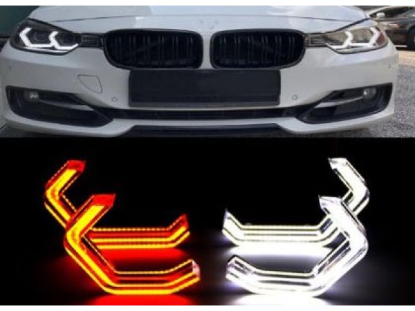 Δαχτυλίδια angel eyes για BMW F30 - U-Design - με 2 χρώματα και λειτουργία φλας (λευκό και κίτρινο)