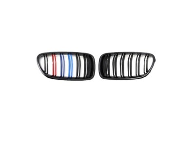 Καρδιές μάσκας για BMW F10 / F11 (2010+) με διπλή γρίλια - tri color - 2τμχ.