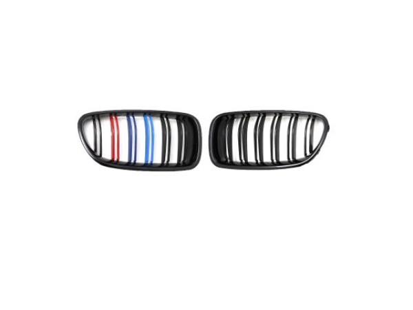 Καρδιές μάσκας για BMW F10 / F11 (2010+) με διπλή γρίλια - tri color - 2τμχ.