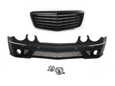 Προφυλακτήρας εμπρός tuning για Mercedes W211 E-Class (2002-2009) - AMG με μαύρη μάσκα και προβολάκια
