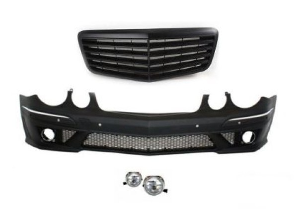 Προφυλακτήρας εμπρός tuning για Mercedes W211 E-Class (2002-2009) - AMG με μαύρη μάσκα και προβολάκια
