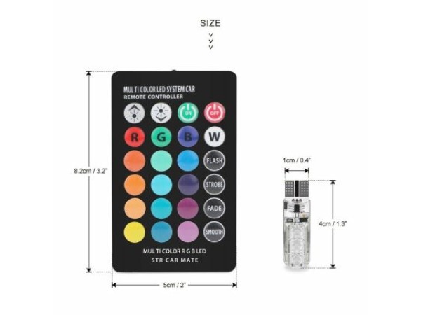 Led λάμπες τύπου Τ10 με 6 led RGB - με εναλλαγή χρώματος + τηλεχειριστήριο - 1τμχ.