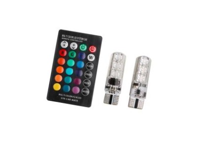Led λάμπες τύπου Τ10 με 6 led RGB - με εναλλαγή χρώματος + τηλεχειριστήριο - 1τμχ.