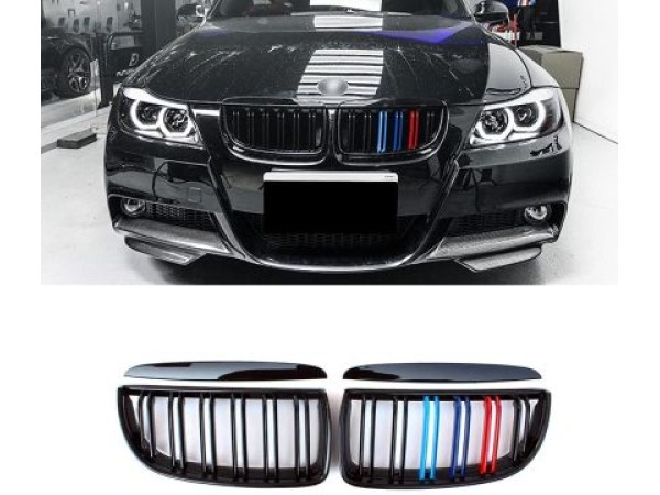 Καρδιές μάσκας για BMW E90 με διπλή γρίλια (2005-2008) - tri color - 2τμχ.